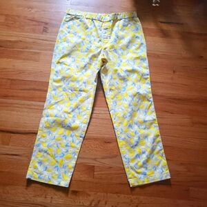Lands End  Women's Pull-On Chino Crop Pants Lemon & Gingham Sz  12T Stretch